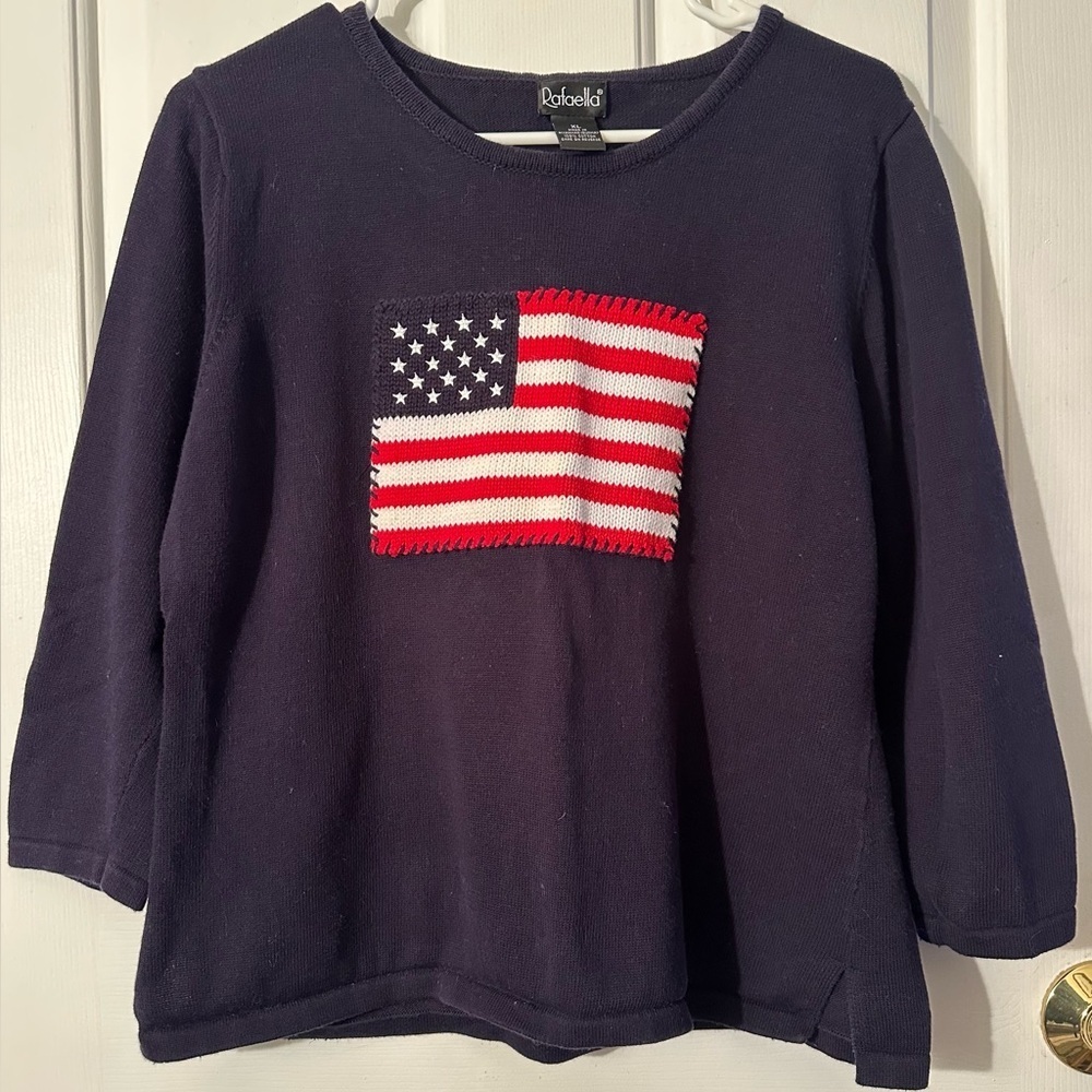 VINTAGE AMERICAN US Flag Patriotic 250th Anniversary Flag Navy Knit Sweater XL